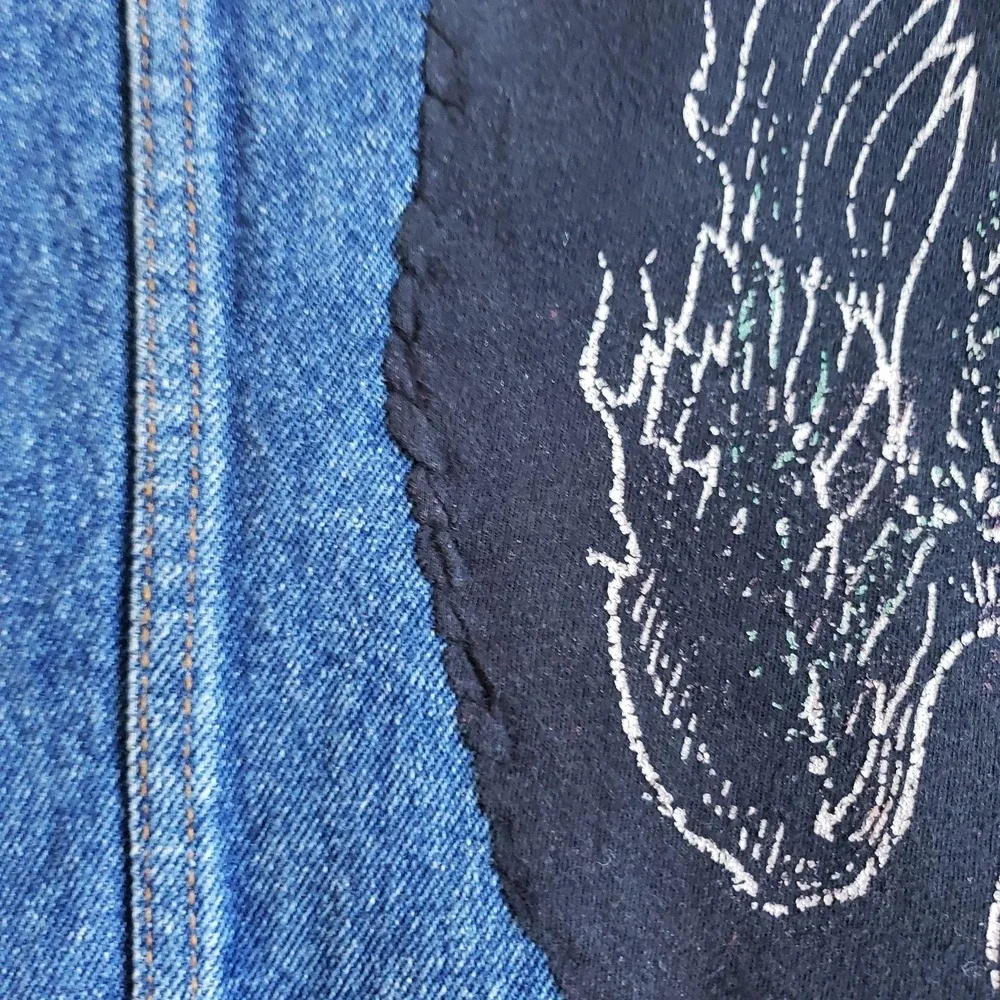 Vintage Marlboro Country Store Vest Mens M Blue Denim Biker Lamb Of God Patch